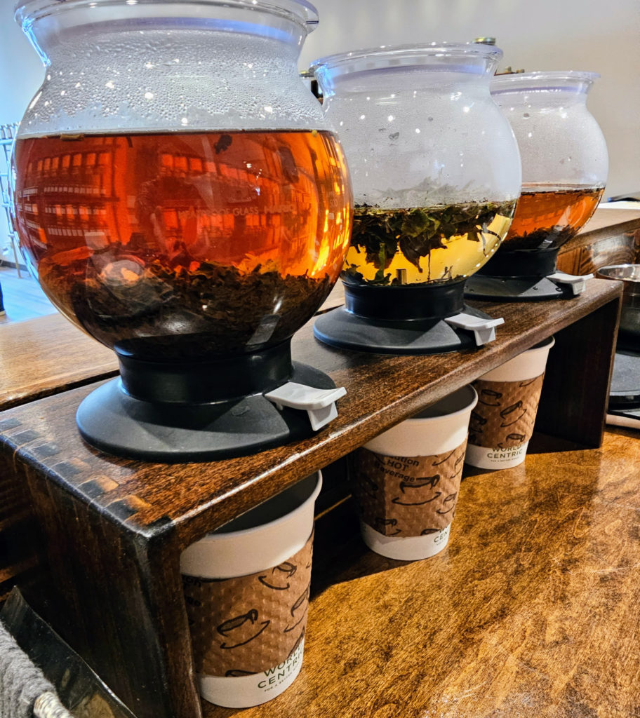 photograph of three tea drippers brewing loose-leaf teas