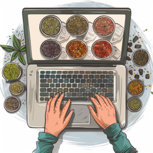 digital illustration of someone shopping for loose-leaf tea online